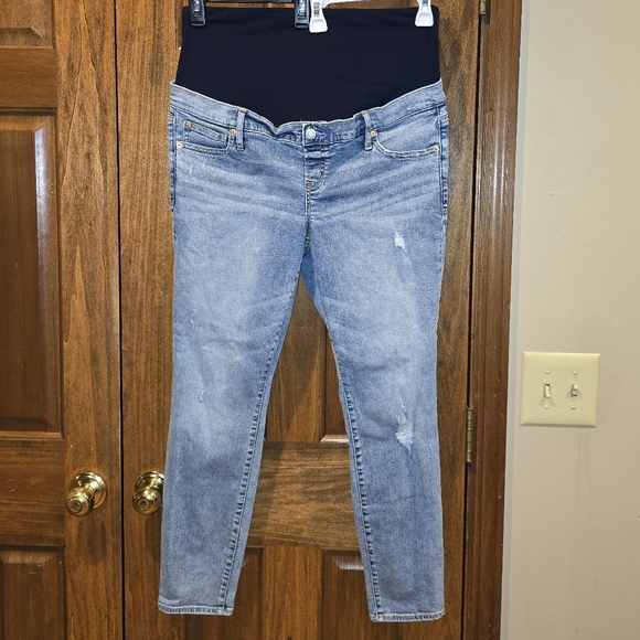 GAP:Maternity True Waistband ADORABLE Distressed Skinny Jeans, Lt Indigo, NWOT - Picture 4 of 14